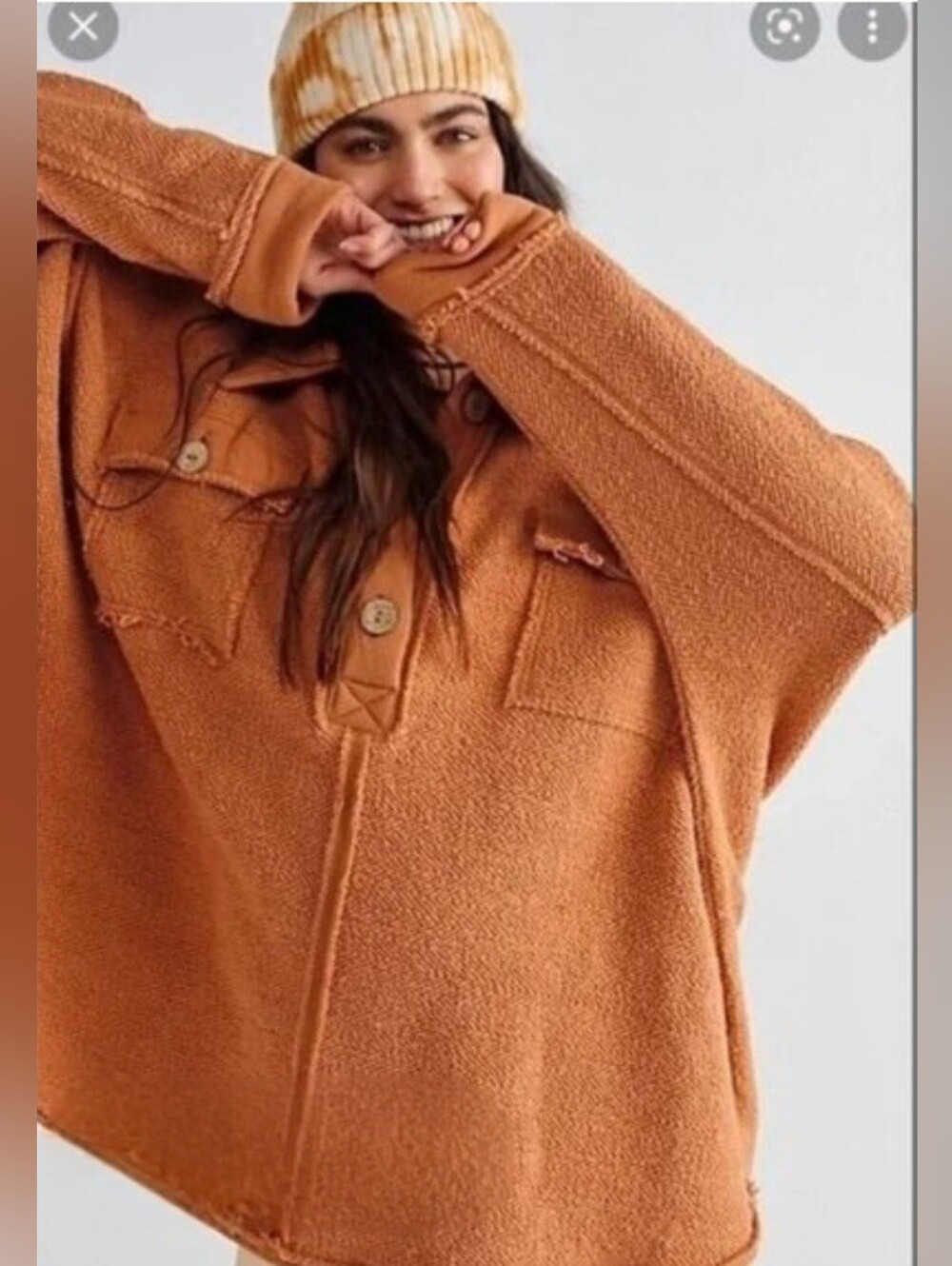 Bucketlist Cognac Distressed Exposed Seam Chunky Button Pullover
